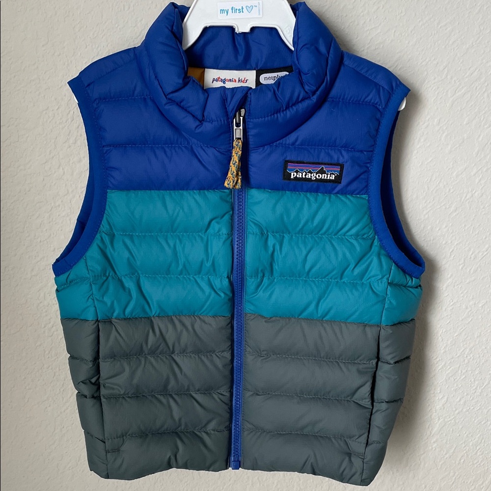 Patagonia Baby Colorblock Puffer Vest - Royal Blue/Teal/Gray